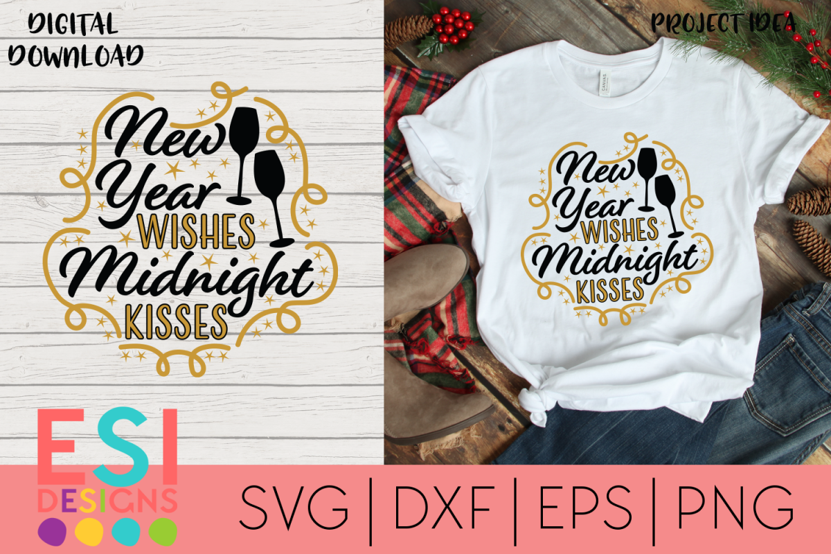 New Years SVG | New Year Wishes Midnight Kisses example image 1
