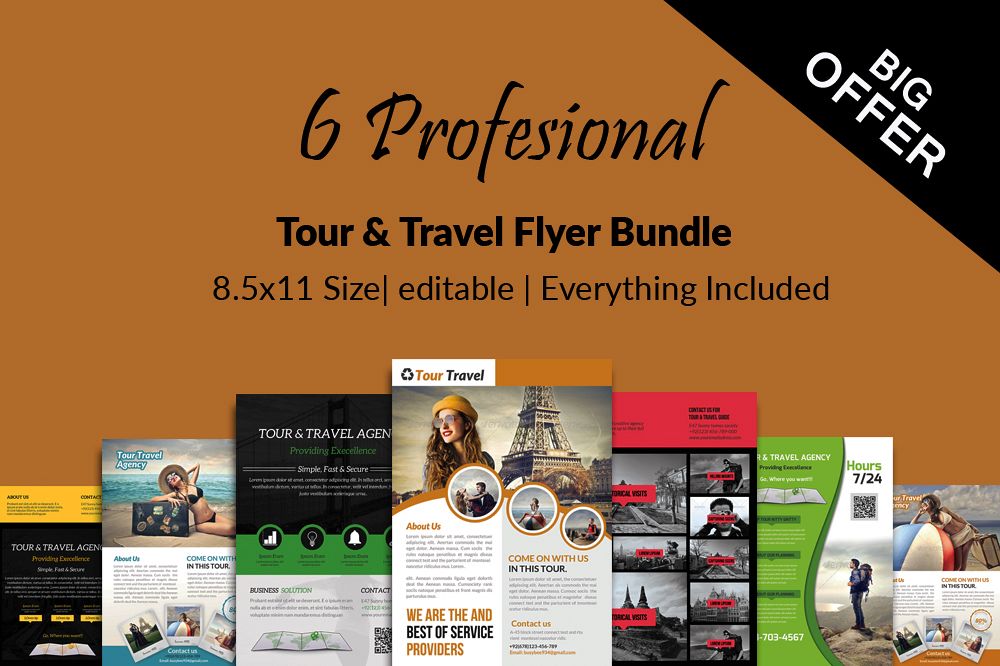 6 Tour Travel & Holiday Agency Flyers Bundle example image 1