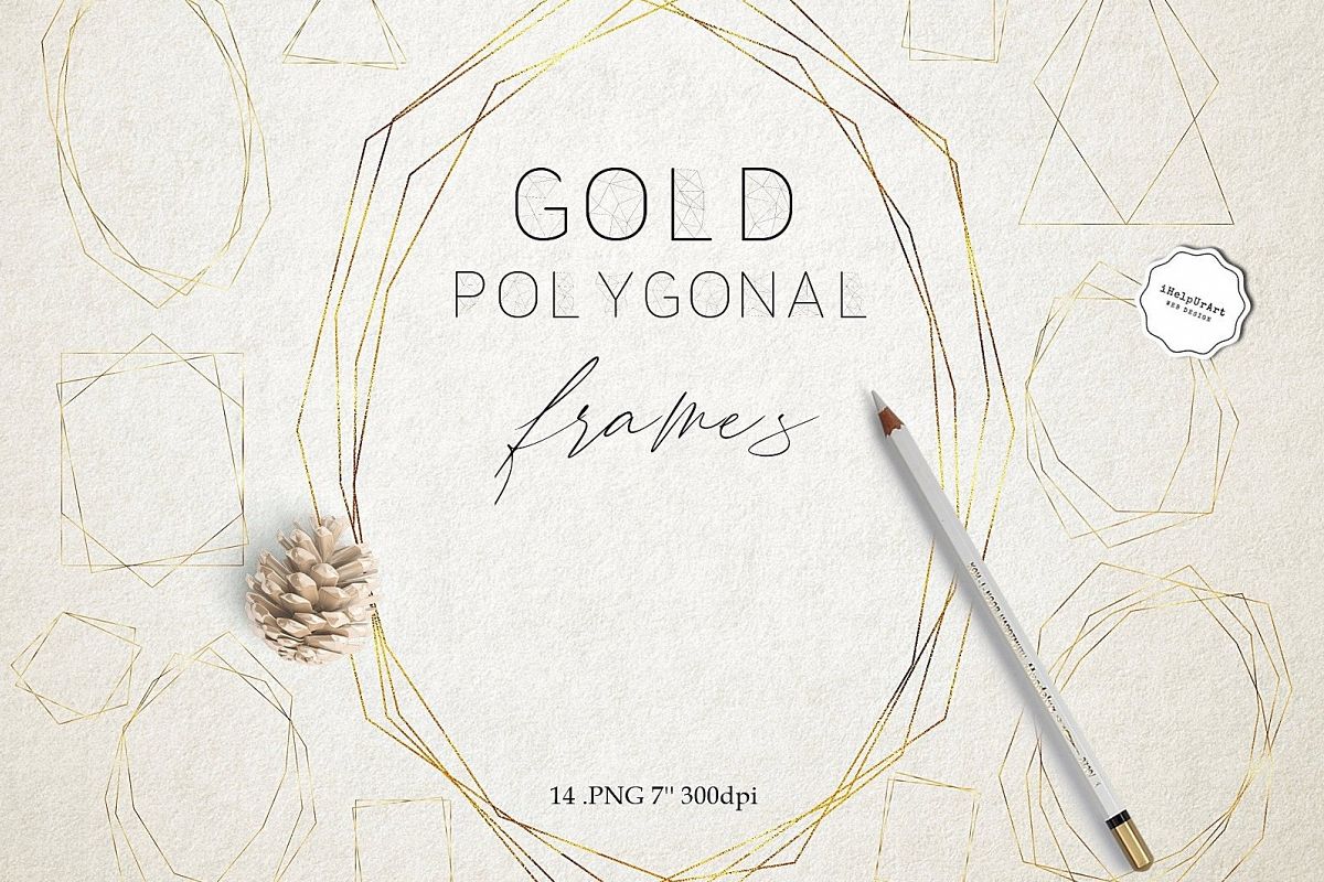Gold Polygonal Geometric Frames Clipart example image 1