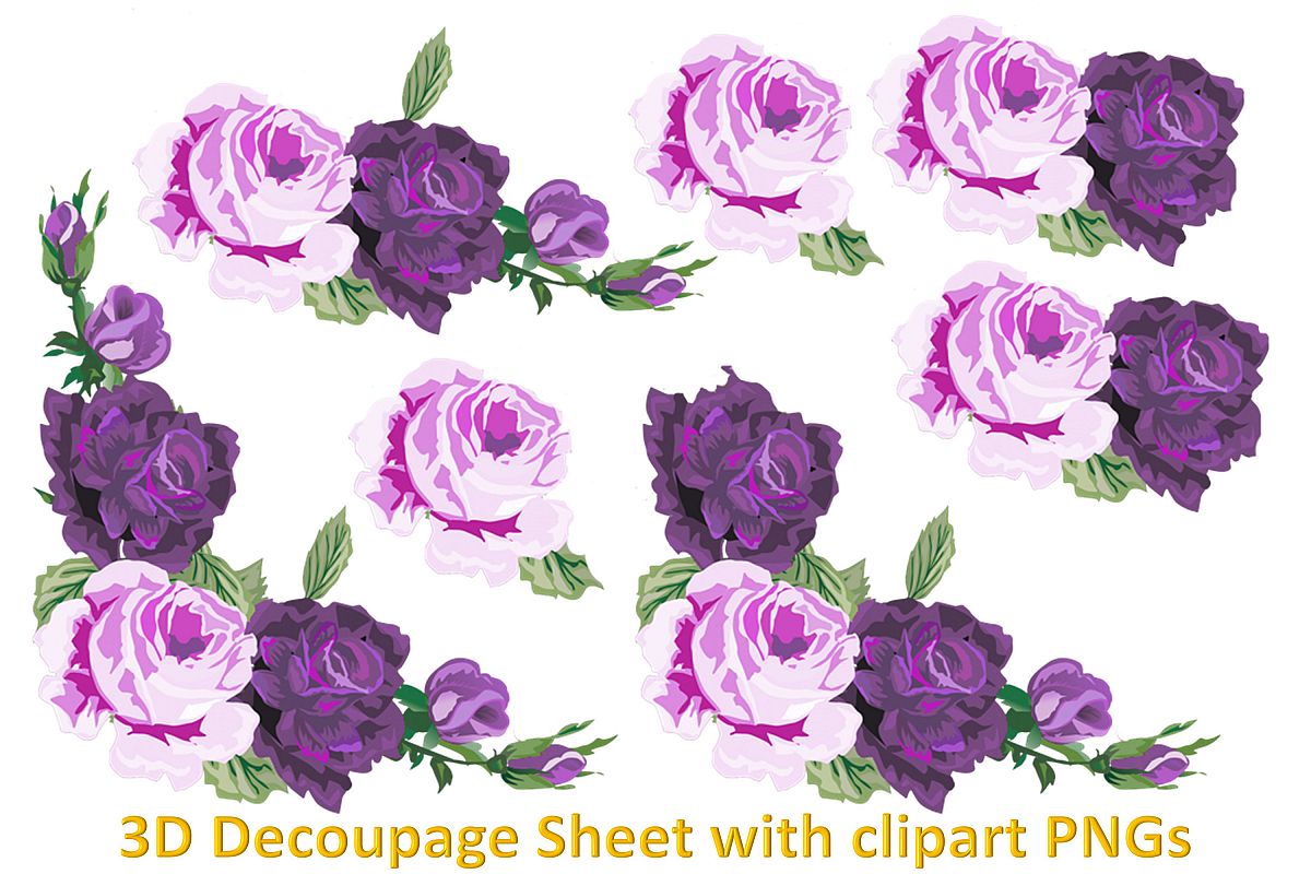 Floral Decoupage sheet or collage sheet. Printable and PNGs example image 1