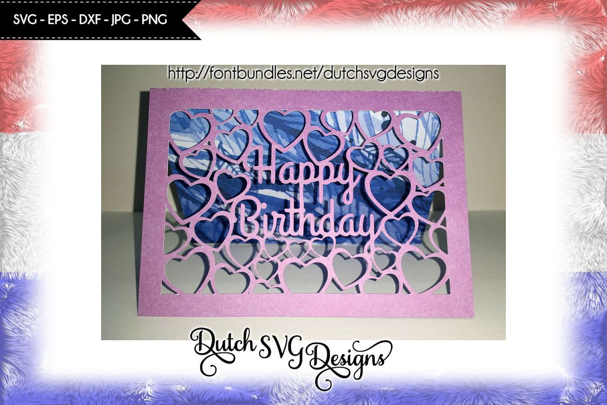 Card cutting file Happy Birthday with cutout hearts example image 1