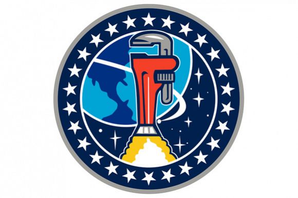 Pipe Wrench Rocket Booster Orbit Earth Circle Retro example image 1