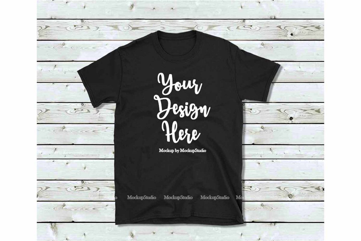 Download Black T-Shirt Mock Up, Unisex Women Youth Gildan Shirt (211833) | Mock Ups | Design Bundles
