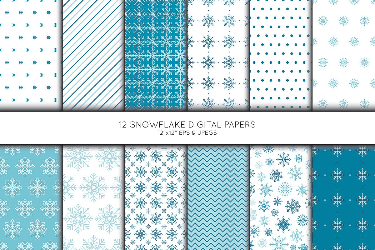 Snowflake Digital Paper, Snowflake Scrapbook paper example image 1