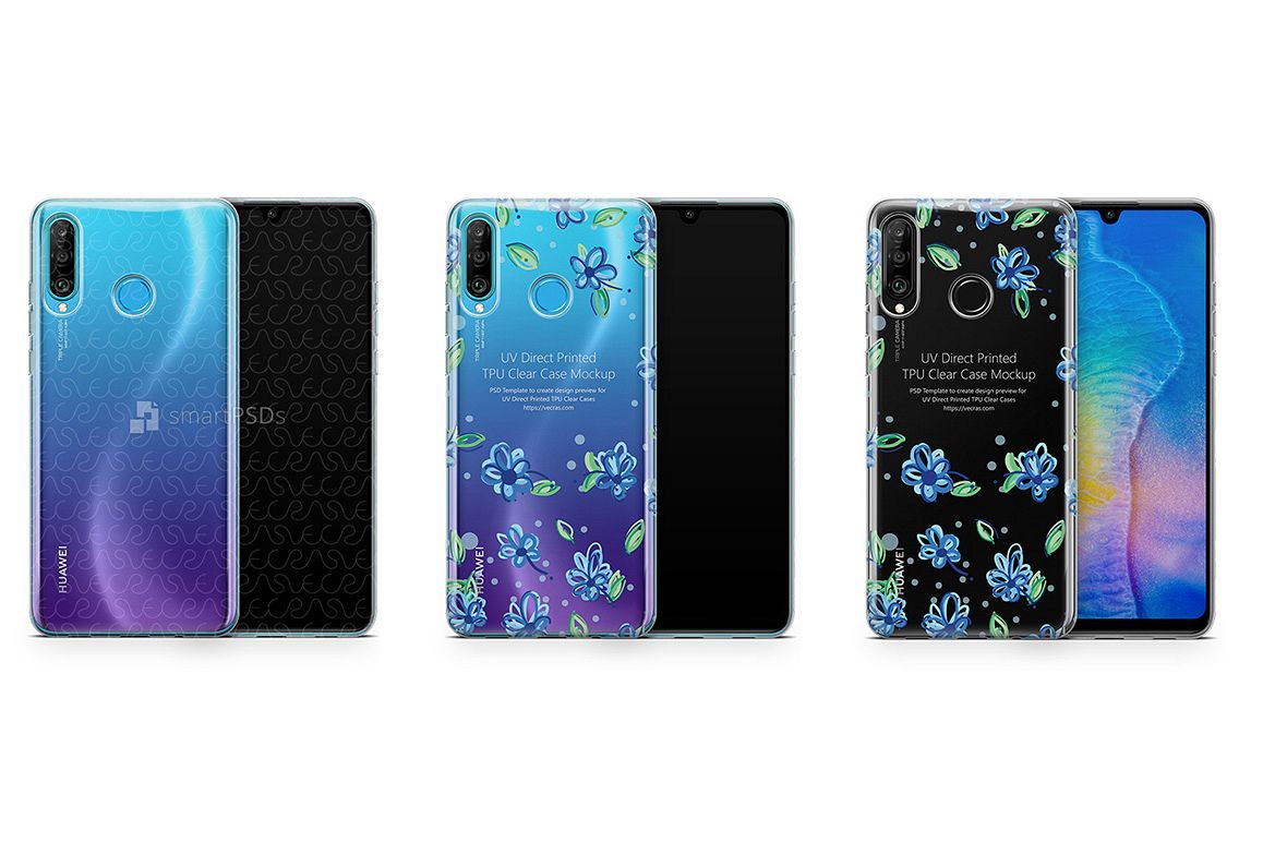 Huawei P30 Lite UV TPU Clear Case Mockup 2019 Flat example image 1