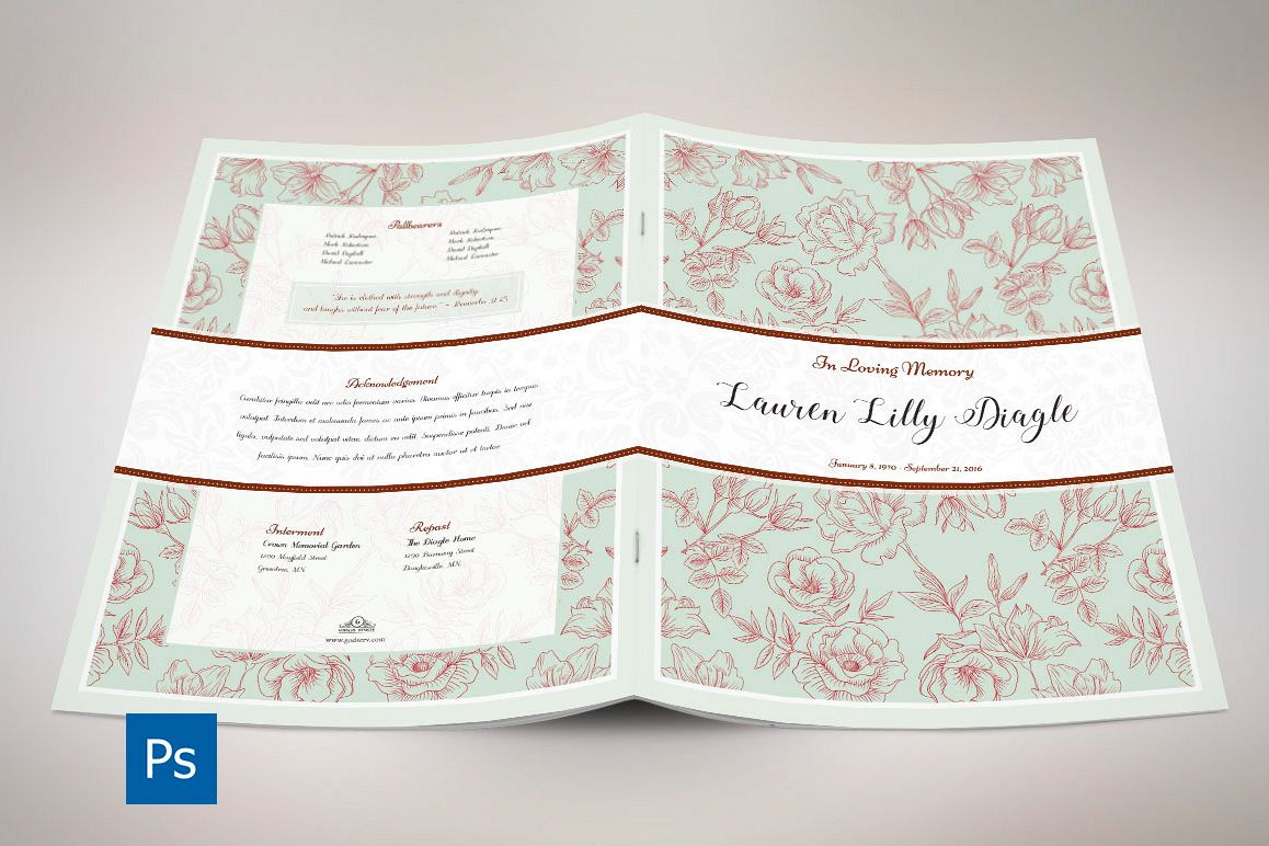 Vintage Rose Funeral Program Template example image 1