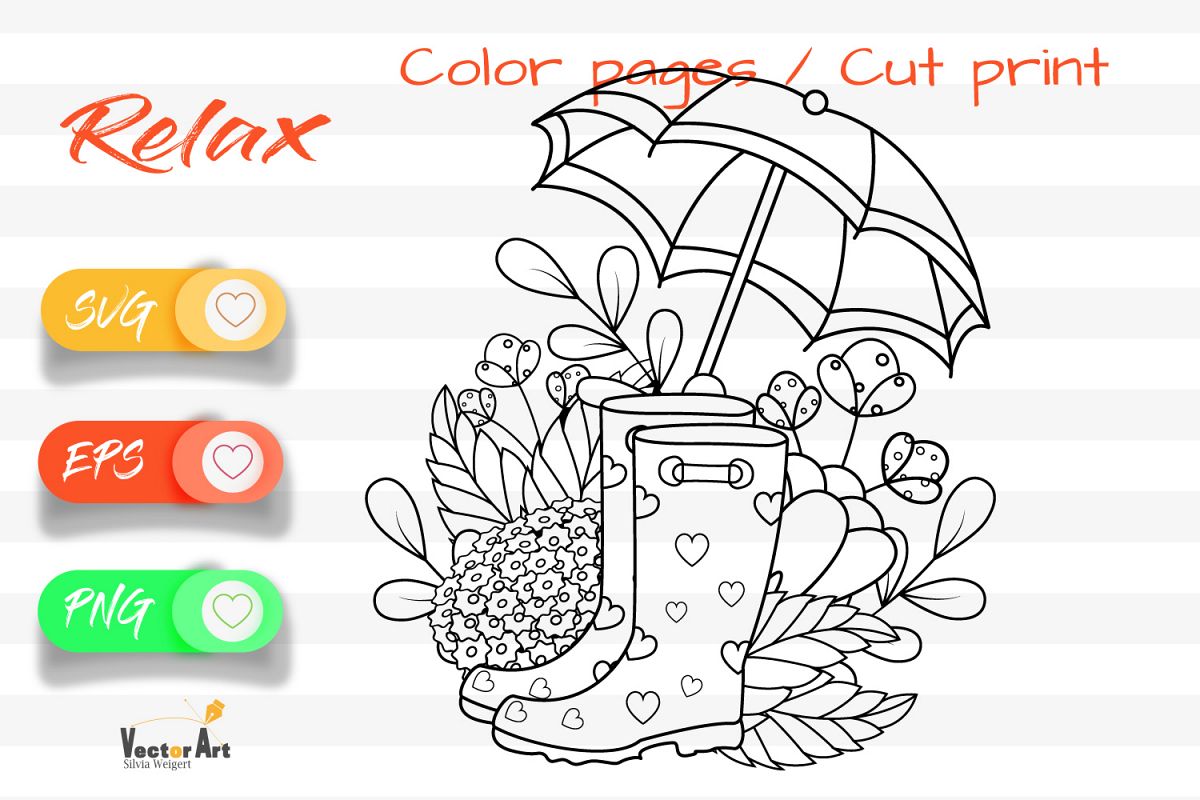 Rubber Boots - Cut File and Coloring Page example image 1