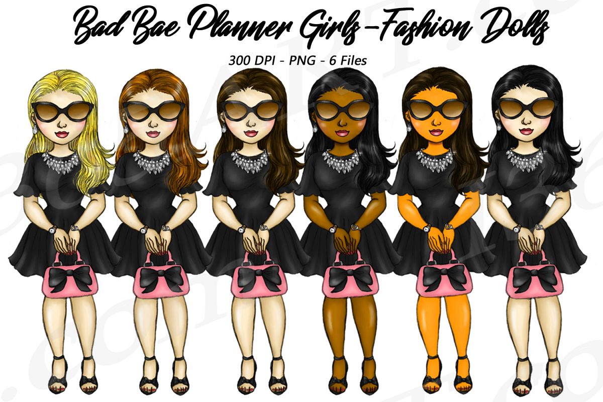 Bad Bae Planner Girls Clipart, Black Dress, Fashion Dolls example image 1