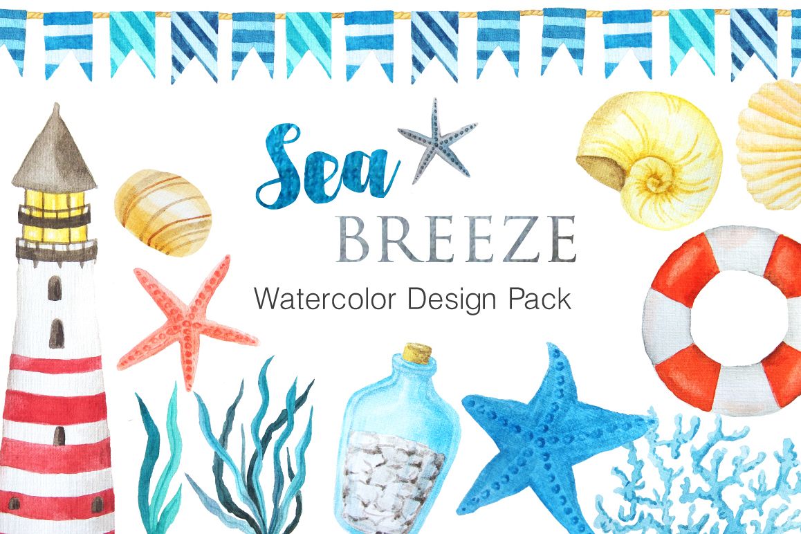 Watercolor Sea Nautical Set example image 1
