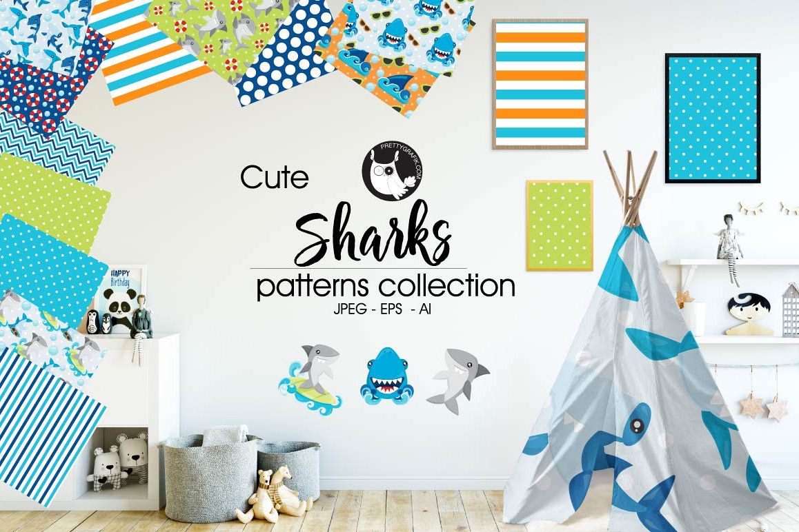 SHARKS, digital papers example image 1