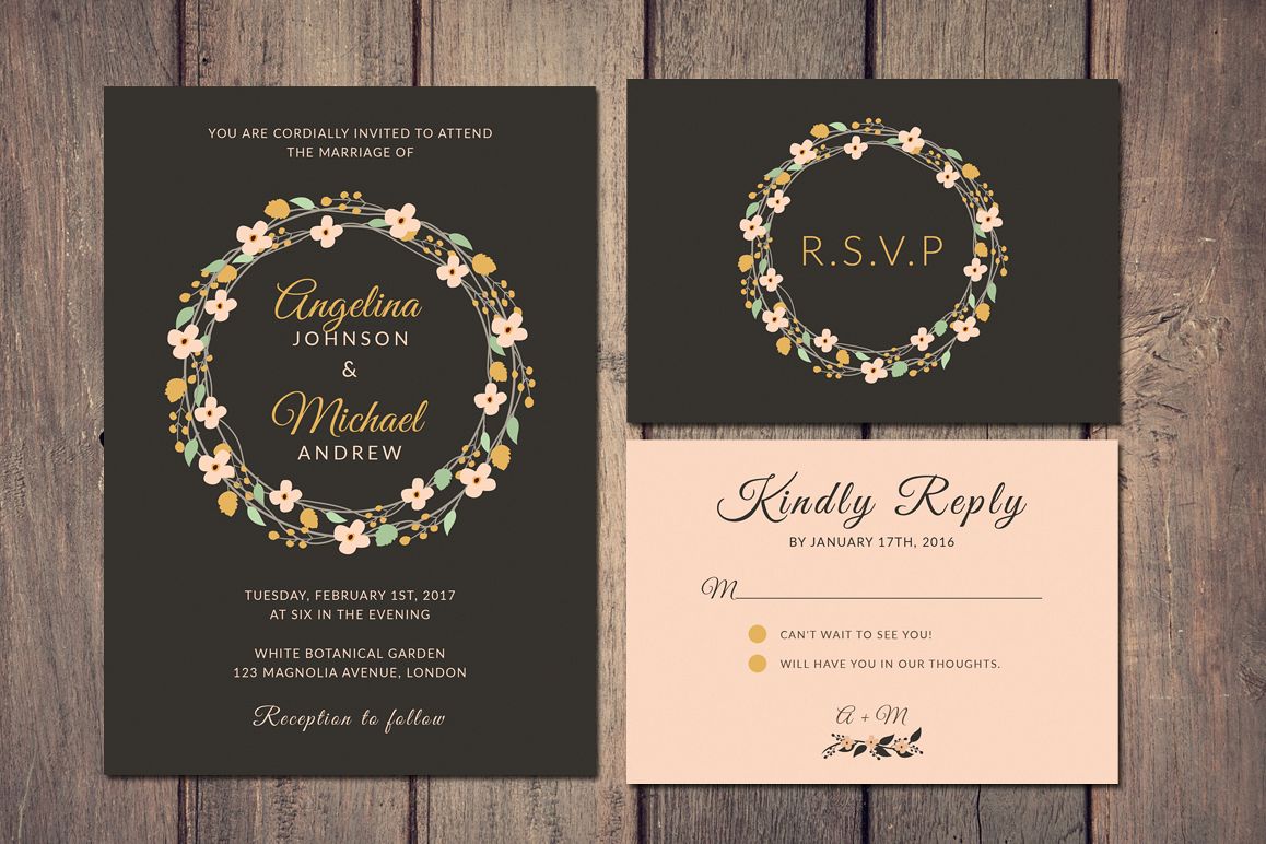 Wreath Wedding Invitation + RSVP example image 1