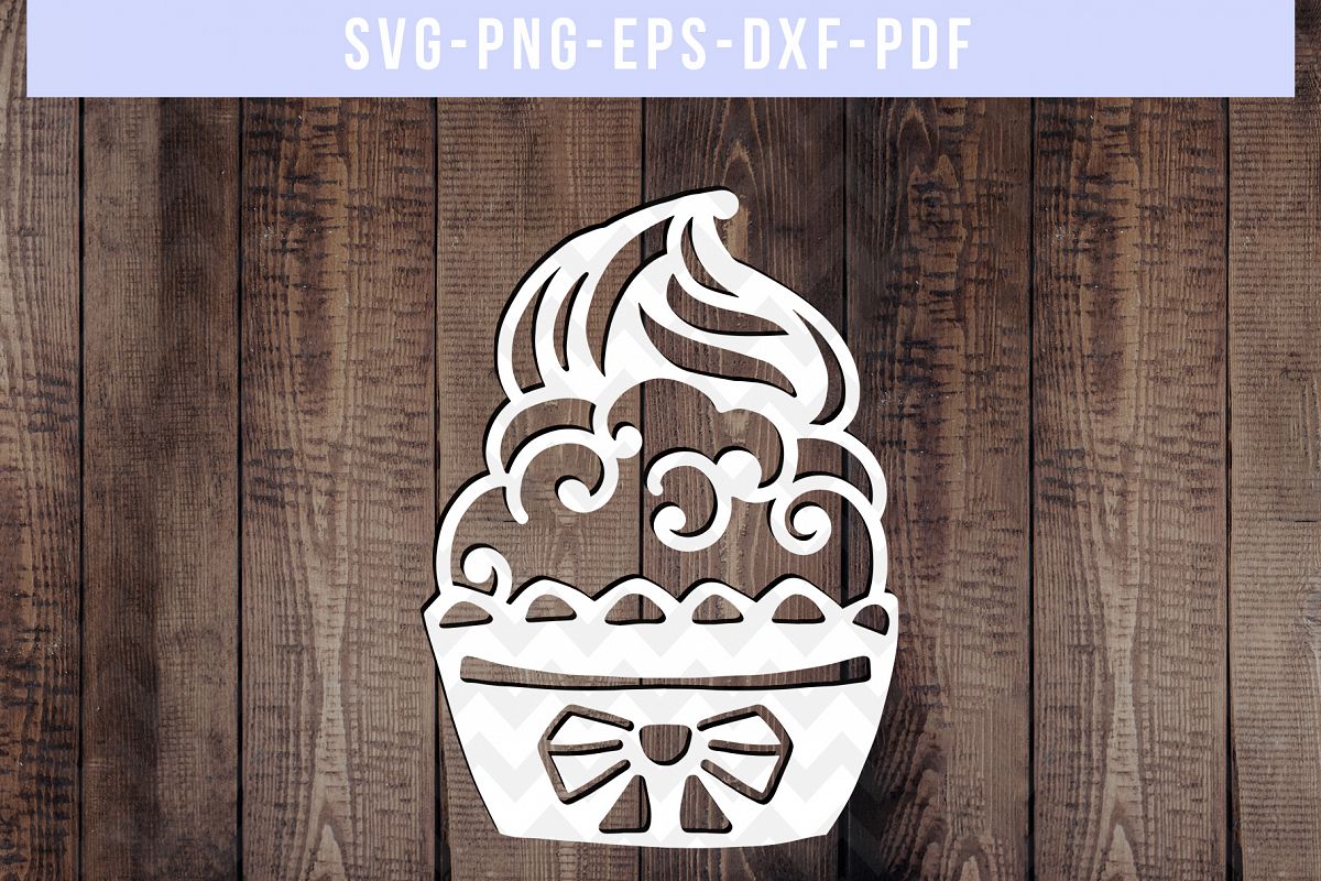 Cute Cupcake Papercut Template, Birthday Cut File SVG, DXF example image 1