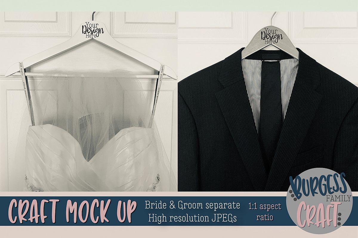 Bride & Groom hangers Craft mock up |High Resolution JPEG example image 1