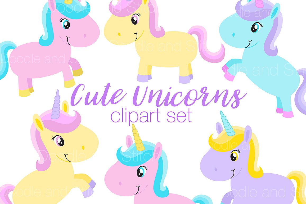 Cute Unicorn Clipart Illustrations example image 1