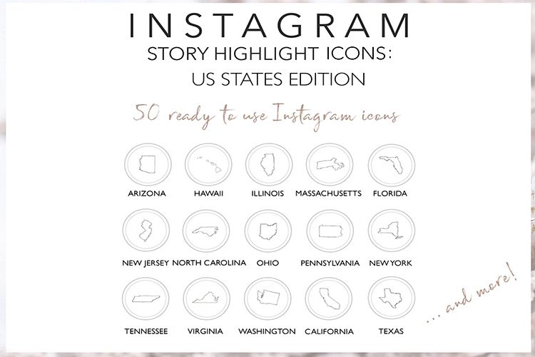 Instagram Story Highlights US States Icons, 50 Hand Drawn example image 1
