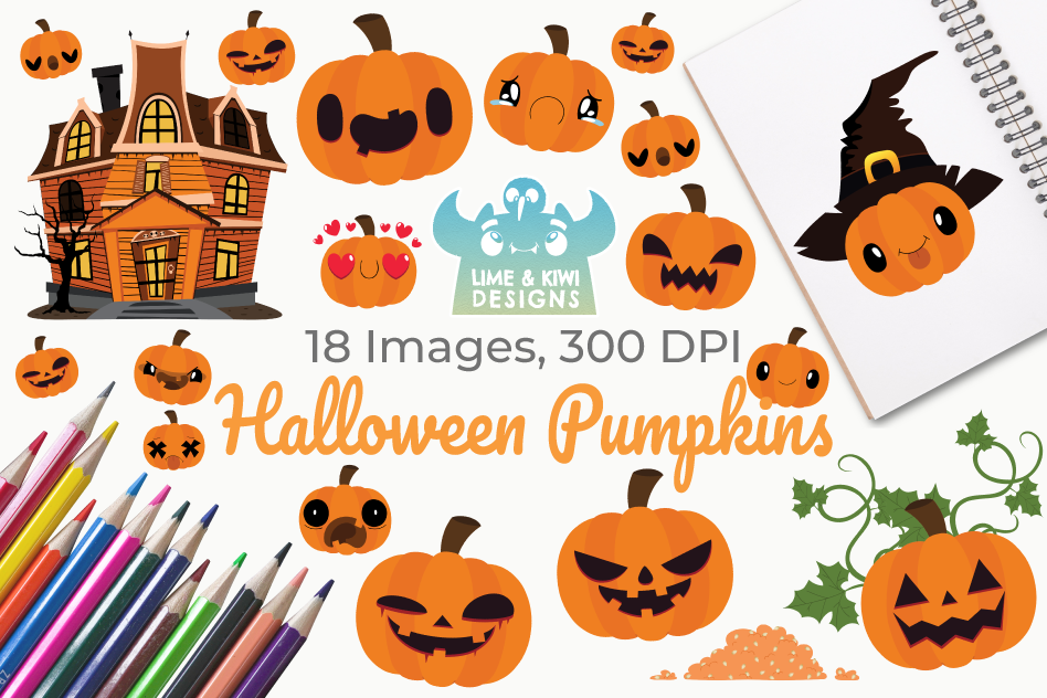 Halloween Pumpkins Clipart, Instant Download Vector Art example image 1