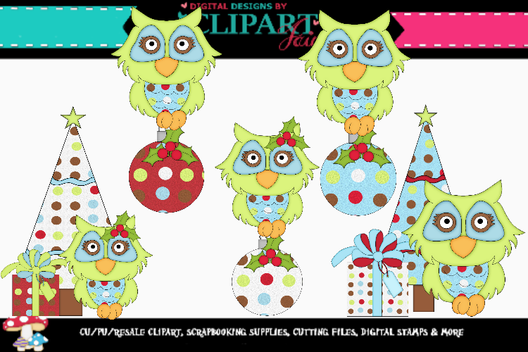 Green Christmas Owls example image 1