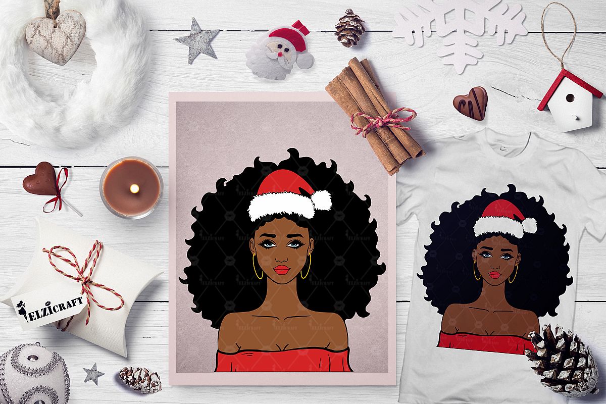 Christmas Afro Girl Santa Hat Melanin Poppin SVG Cut File example image 1