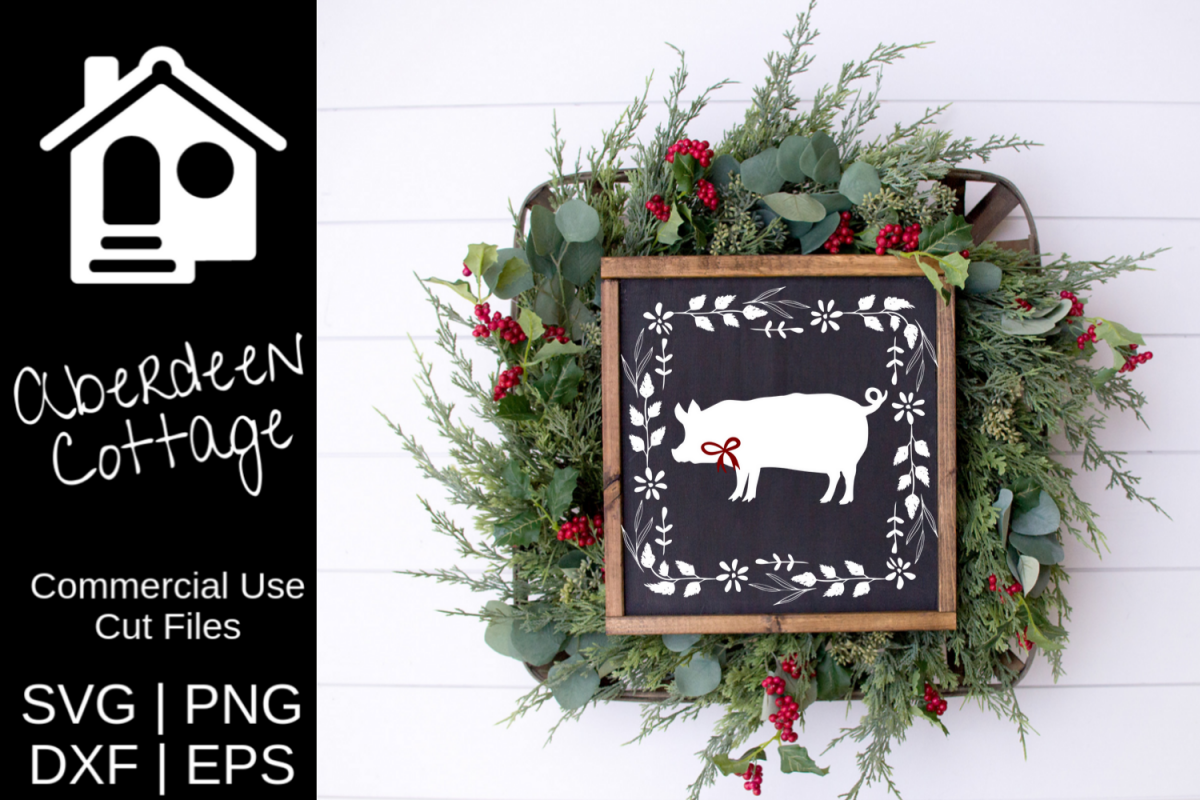 Farmhouse Christmas Pig SVG example image 1