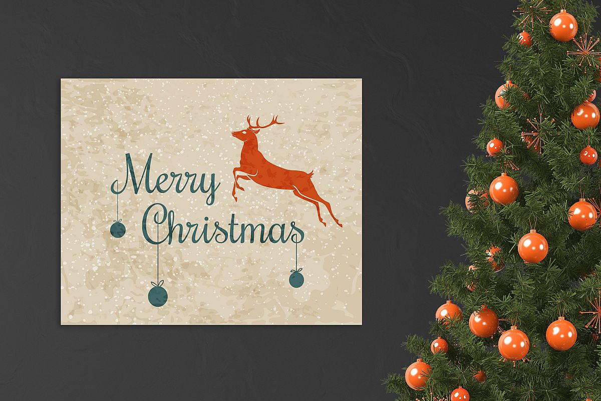 Christmas vector poster with deer and grunge texture example image 1