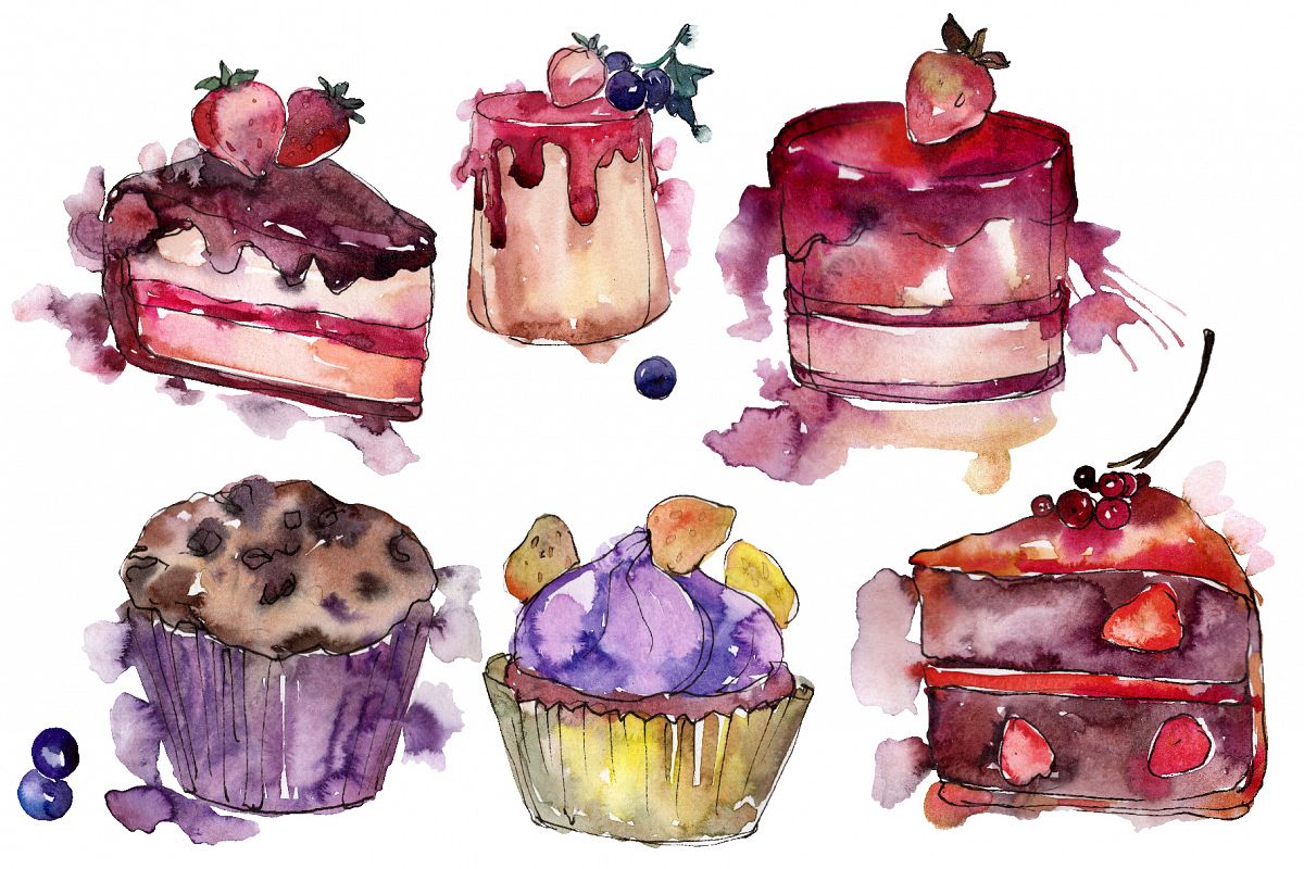 Dessert Love story Watercolor png example image 1