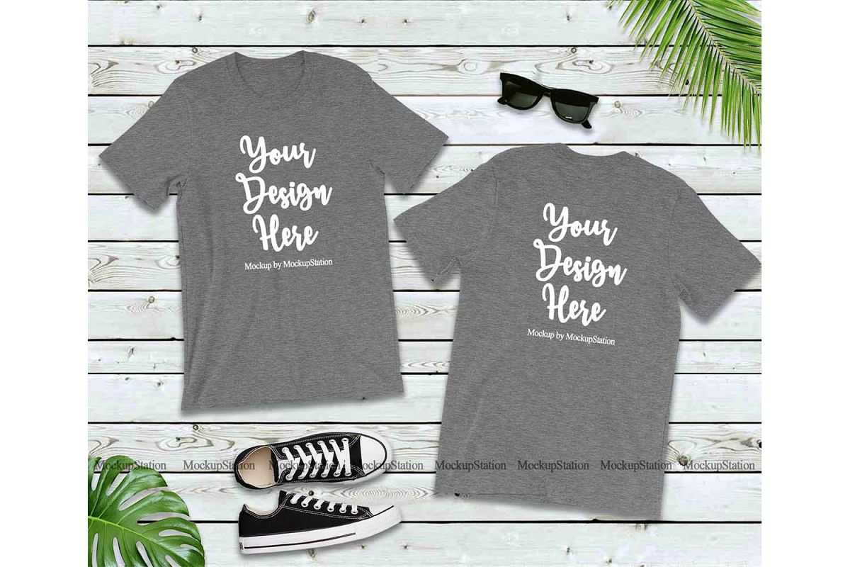 Front & Back Deep Heather Tshirt Mockup Bella Canvas 3001 example image 1