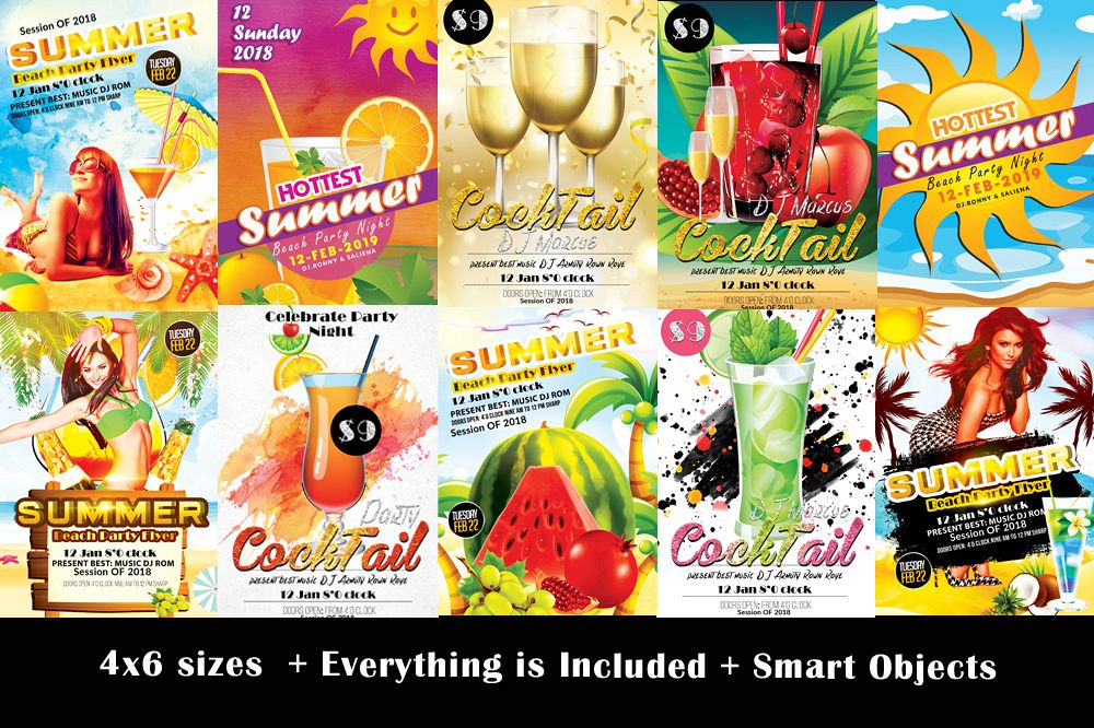 10 Summer Beach Cocktail Party Flyers Bundle example image 1