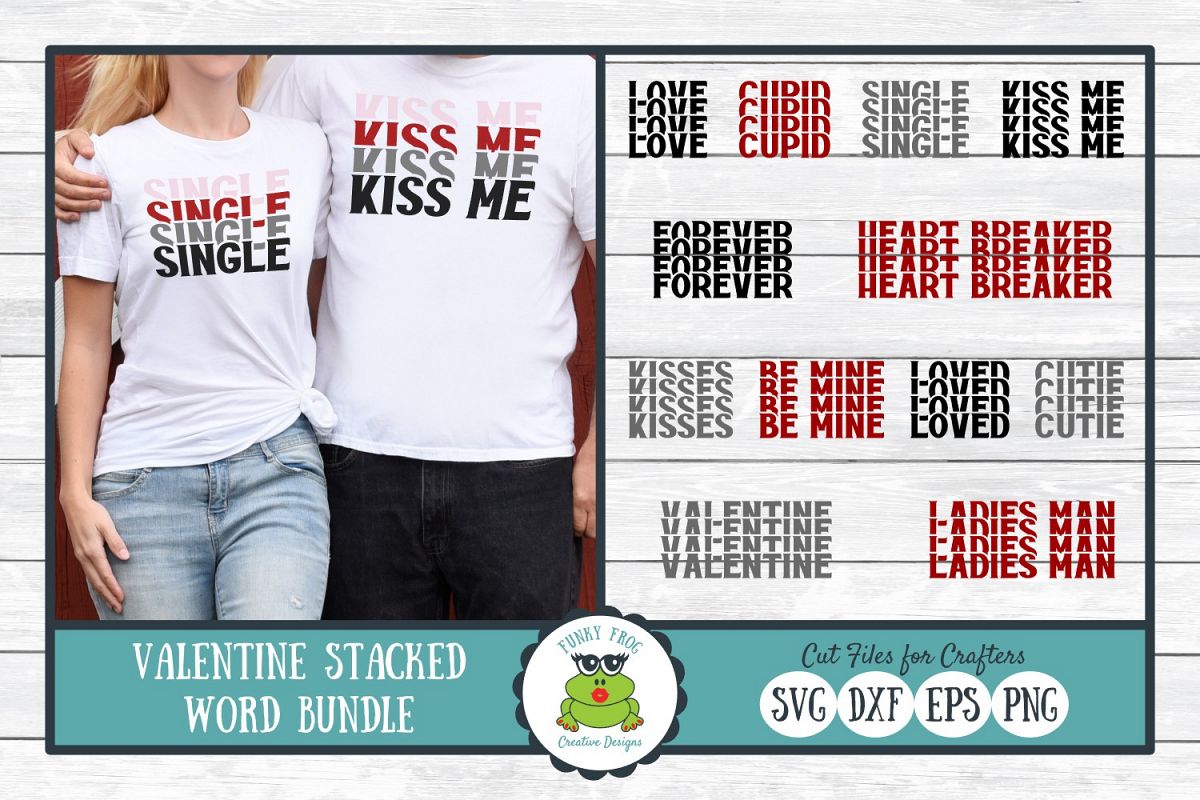 Valentine Stacked Word Bundle, SVG Cut Files for Crafters example image 1