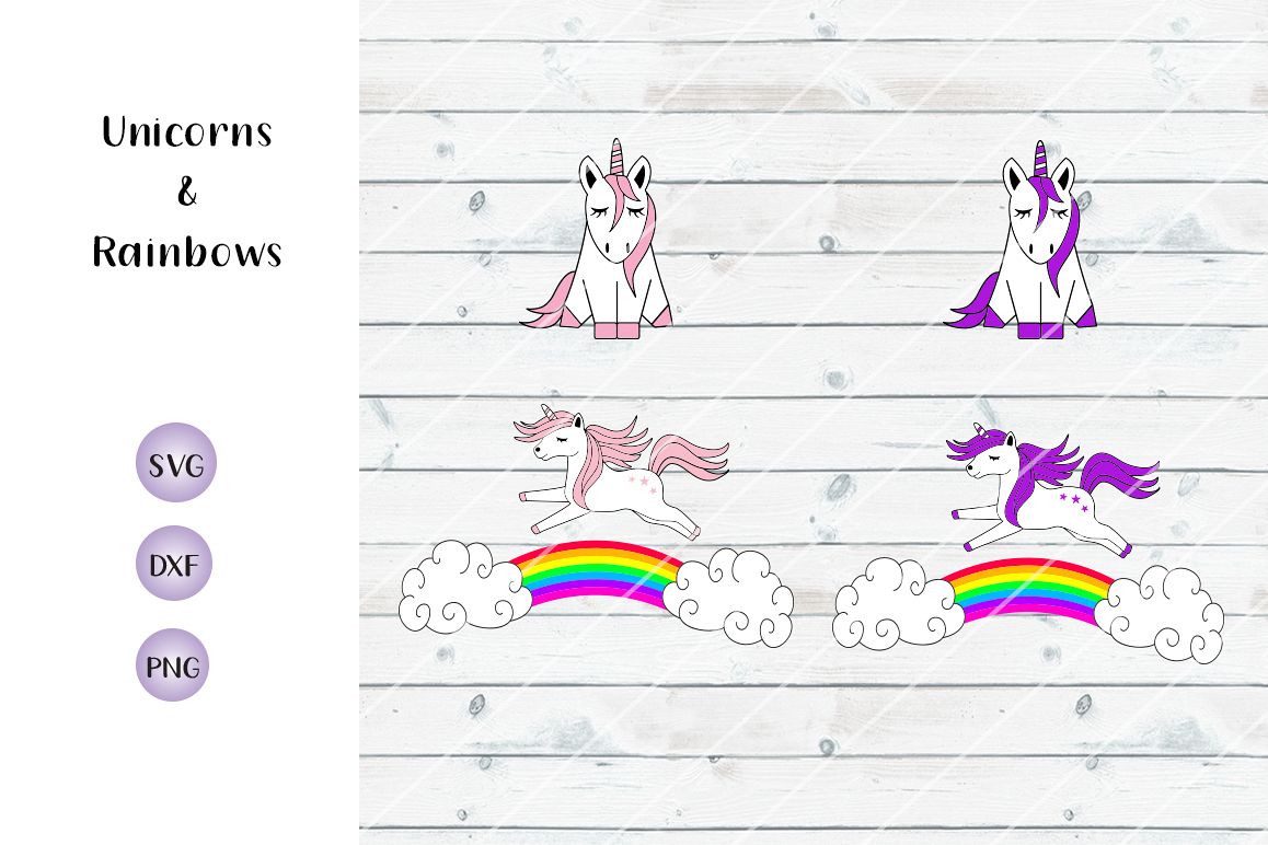 Unicorns & Rainbows-SVG DXF PNG -For Crafters example image 1