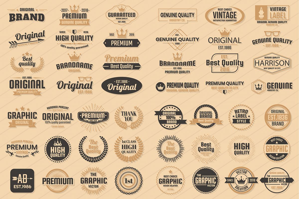 Vintage Badge & Objects Vector Set example image 1