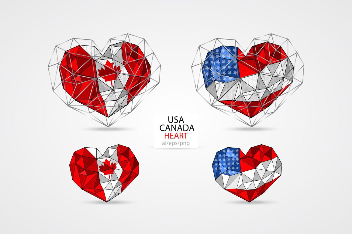 USA/American flag. CANADA. HEART. example image 1