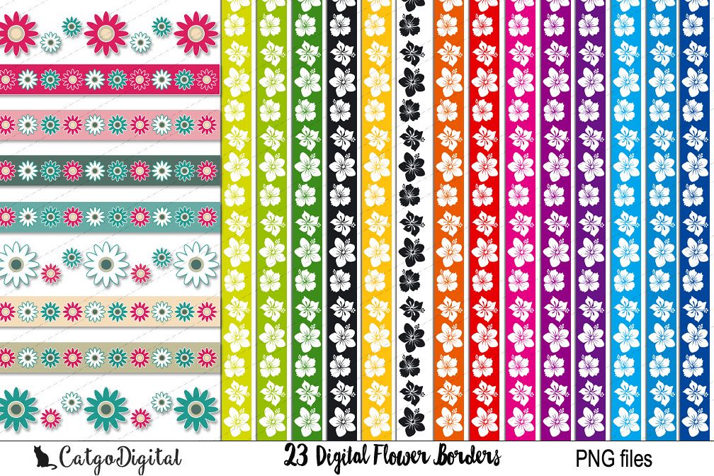 Digital Flower Borders Clip Art PNG files example image 1