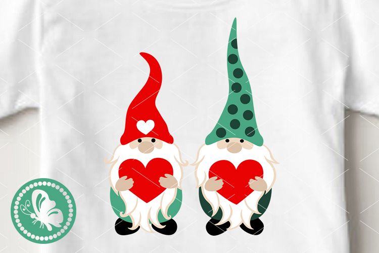 Cute Gnomes svg print Sweet gnomies Monogram Red Hearts png example image 1