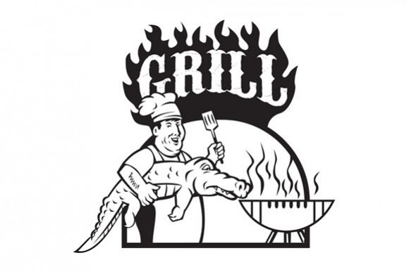 Chef Carry Alligator Grill Cartoon example image 1