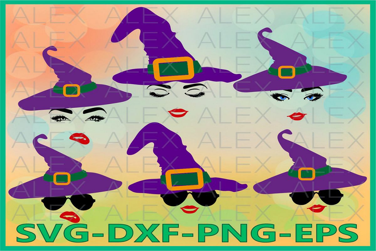 Witch Face Svg, Halloween Svg, Witch with glasses Svg example image 1