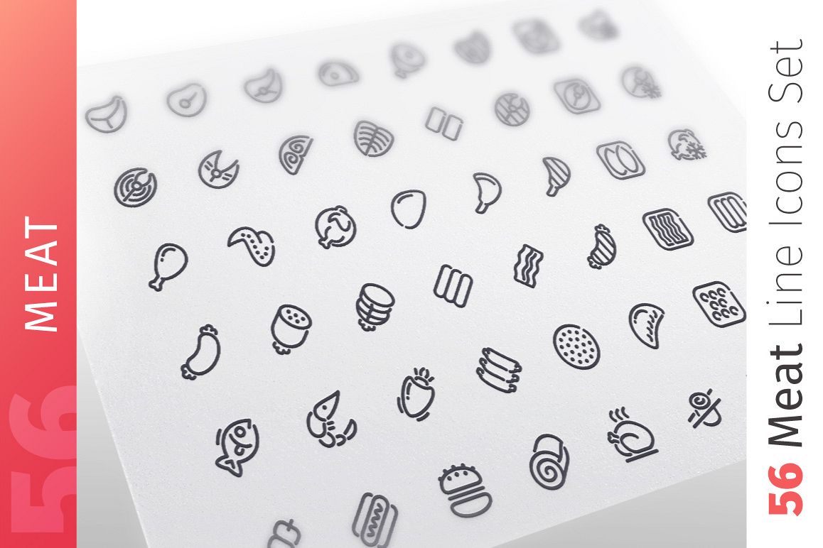 Meat Line Icons Set example image 1