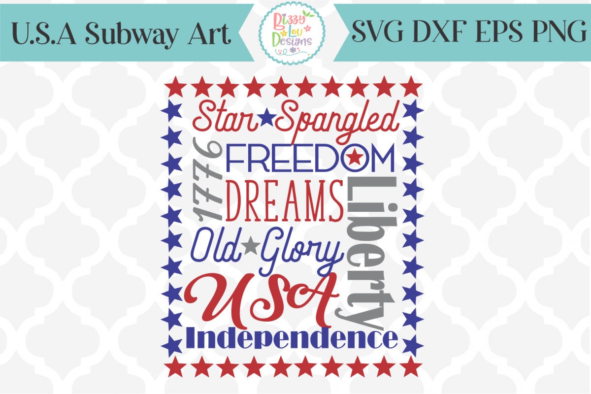 USA Patriotic Subway Art SVG Cutting File example image 1