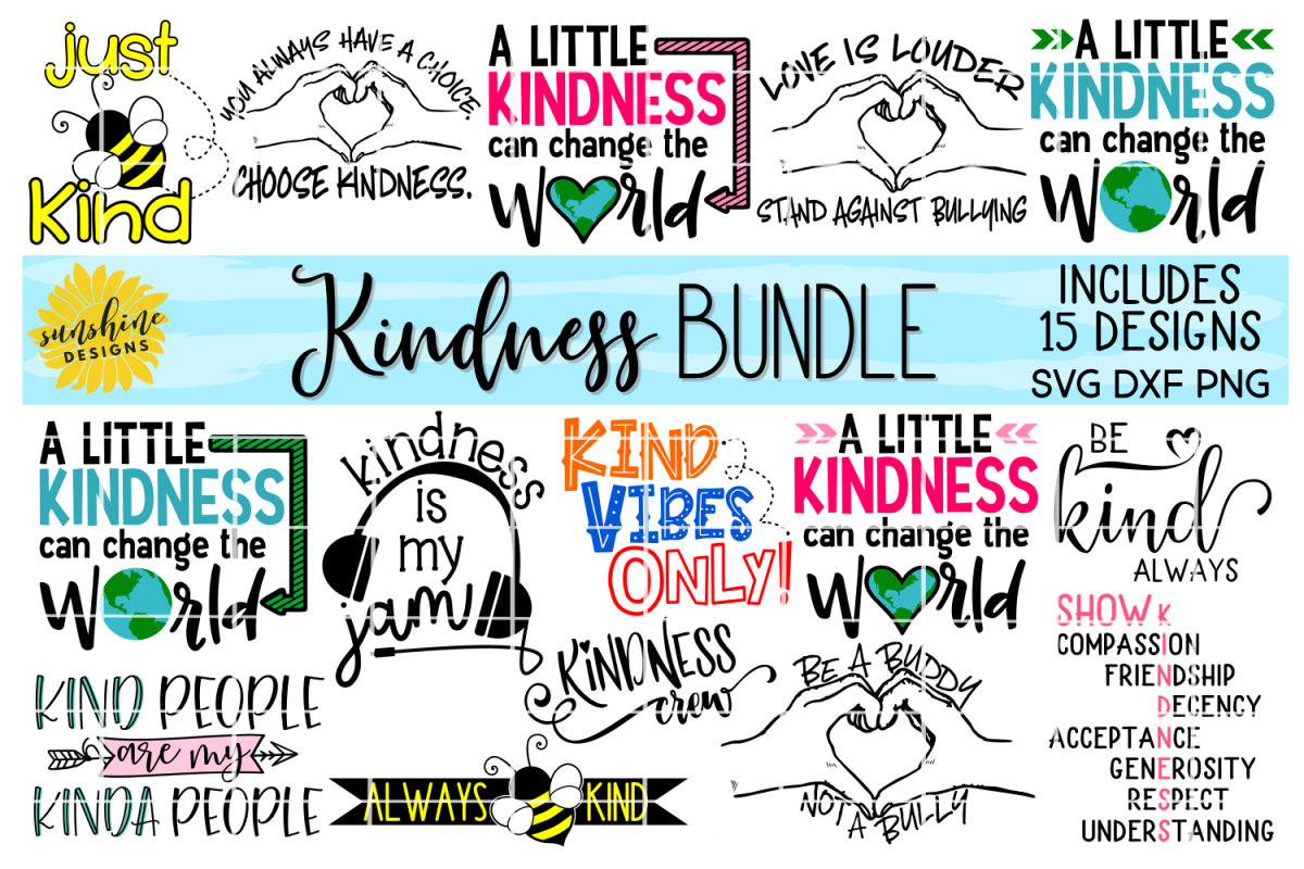 KINDNESS BUNDLE | ANTI-BULLYING | 15 DESIGNS | SVG DXF PNG example image 1
