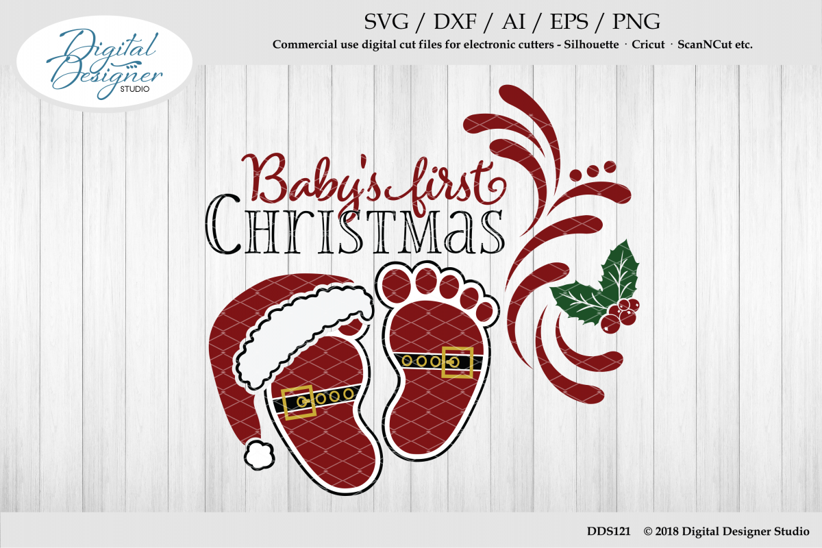 Download Baby's First Christmas Baby Feet SVG AI EPS DXF PNG Cut File