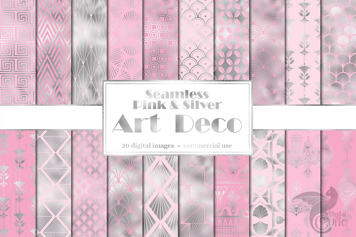 Pink and Silver Art Deco Digital Paper example image 1
