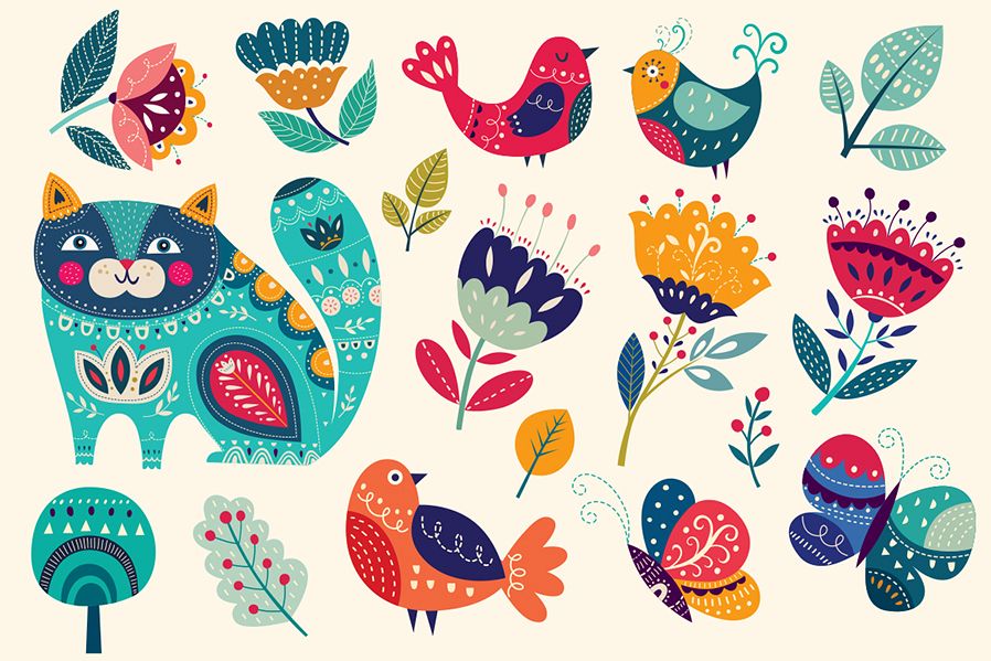 Illustration with cat and flowers example image 1
