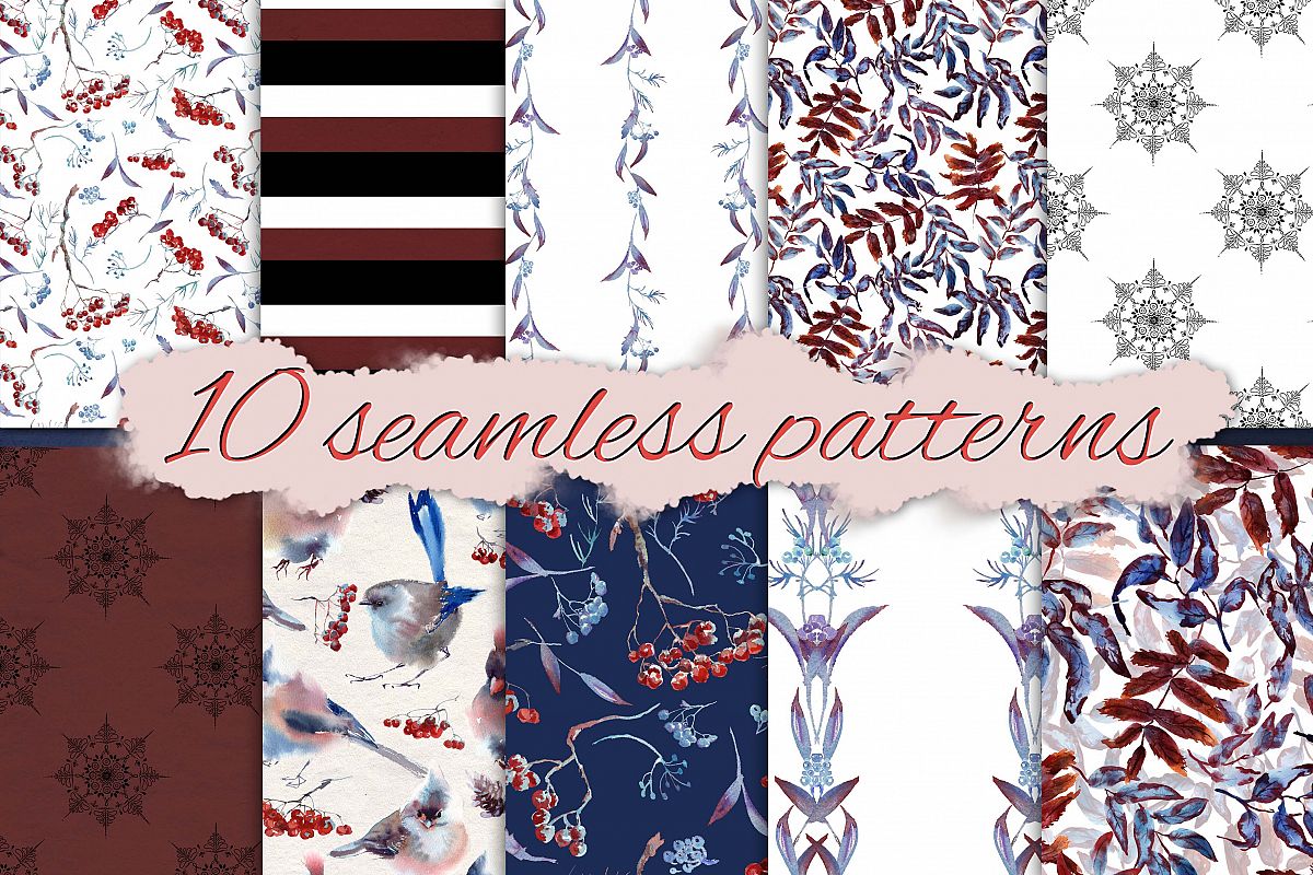 Set of Snowy seamless patterns example image 1