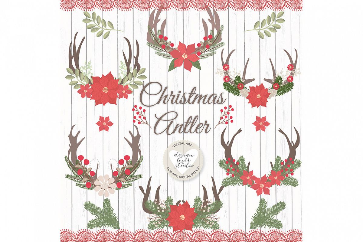 Vector Poinsettia Antlers Clipart example image 1