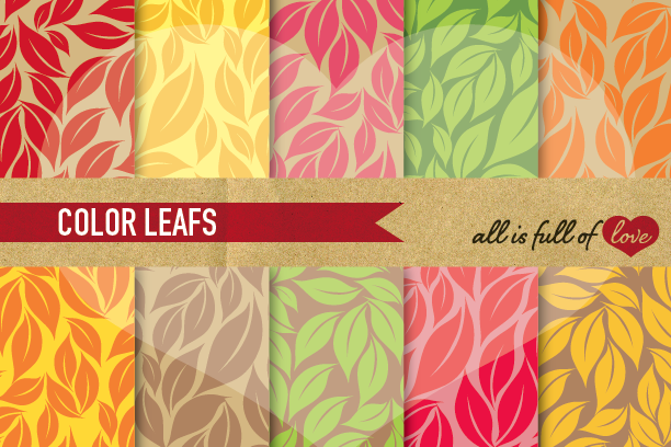 Leafs Background Patterns Autumn Digital Paper in Rainbow Colors example image 1