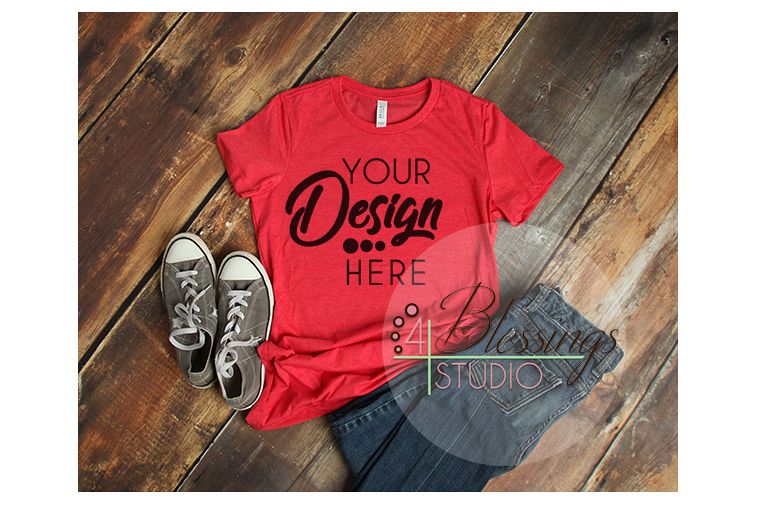 Bella Canvas Mockup 6004 Women TShirt Mockup Heather Red (142307) | Mock Ups | Design Bundles