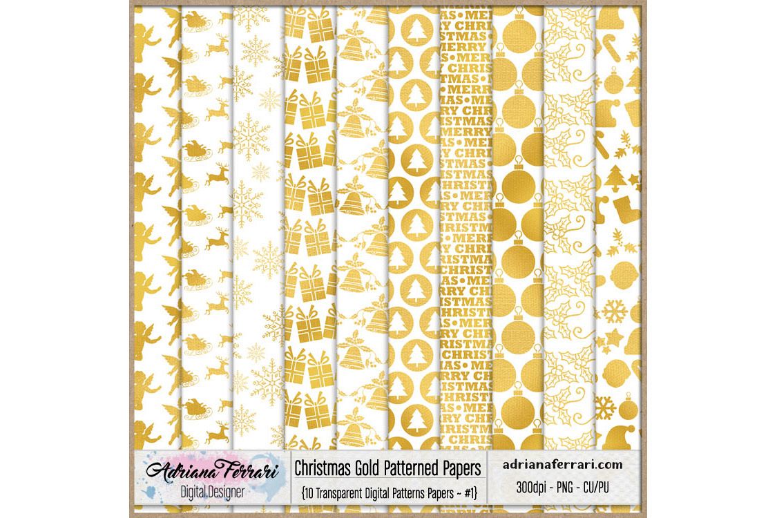 Christmas Gold Patterned Papers - Patterns 1 example image 1