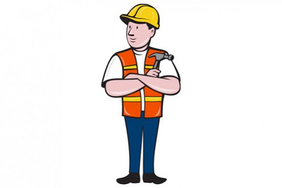 Builder Carpenter Folded Arms Hammer Cartoon example image 1