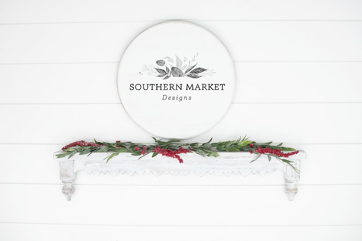 Christmas Wood Round Sign Mock Up Styled Photography example image 1