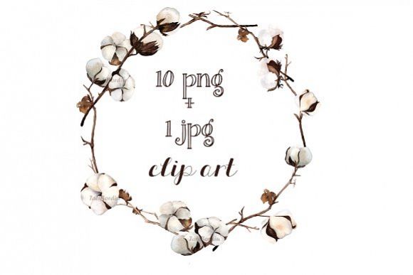 Watercolor Cotton Clip Art - Print example image 1