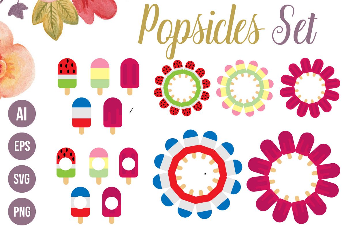 5 Popsicles SVG, Round Popsicles Floral Monograms AI, EPS example image 1